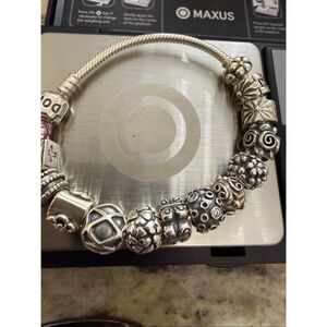 Pandora Sterling Silver and 14k Bracelet ALE 925 LOADED w Retired Beads Pavé Fai